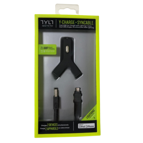 Kit chargeur de voiture USB*2 + câble Lightning TYLT 2,1 A MFi - Noir