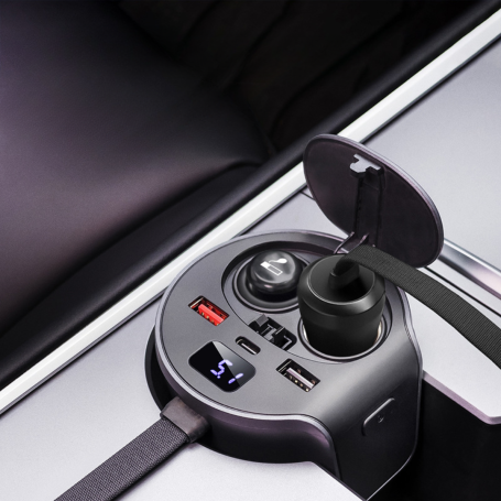 Adaptateur de charge 65 W pour Tesla Model 3/Y - Rallonge allume-cigare avec porte-gobelet