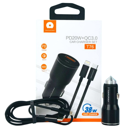 Chargeur de voiture USB 18 W + USB-C 20 W avec câble Type-C (WUW)