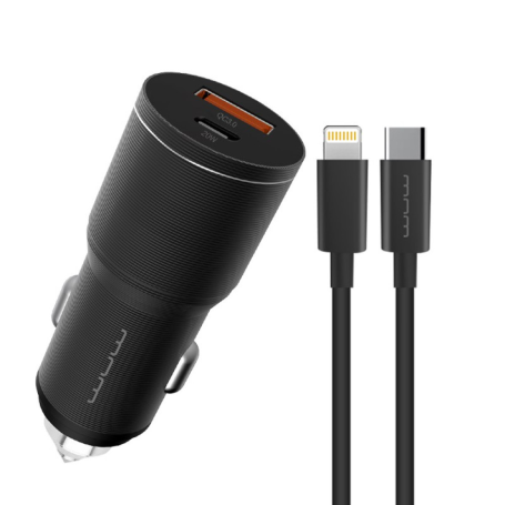 Chargeur de voiture USB 18 W + USB-C 20 W avec câble Type-C (WUW)