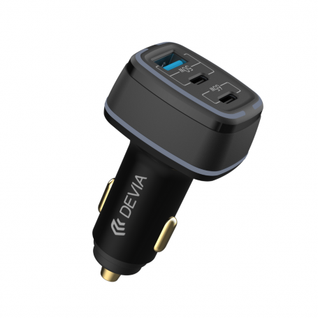 Chargeur de voiture entièrement compatible avec 1 port USB et 2 ports USB-C 115 W - Série Devia Extreme Speed - Noir