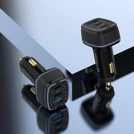 Chargeur de voiture entièrement compatible avec 1 port USB et 2 ports USB-C 115 W - Série Devia Extreme Speed - Noir