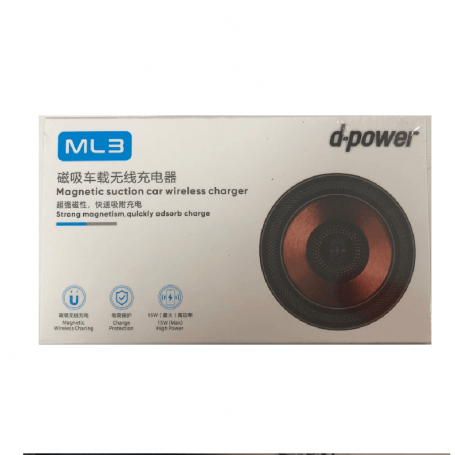 Chargeur sans fil Magsafe avec support pour grille d'aération 15 W – ML3 – D-Power – Noir
