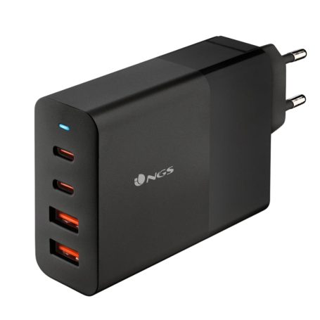 Chargeur mural ultra-rapide NGS Bud 100 W GaN 4 ports (2 USB-C + 2 USB-A) - Noir