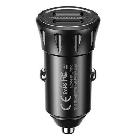 Remax RCC236 Vanguard Series 2.4A Car Charger + 3-in-1 USB/Type-C + Lightning + Micro USB Cable - Black