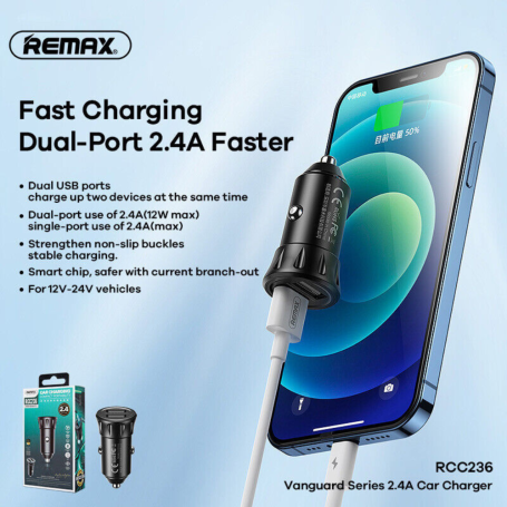 Remax RCC236 Vanguard Series 2.4A Car Charger - Black
