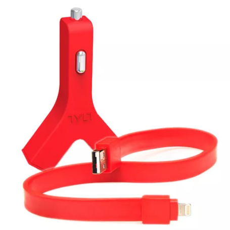 Kit chargeur de voiture USB*2 + câble Lightning TYLT 2,1 A MFi - Rouge